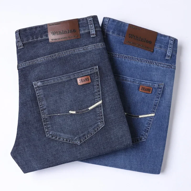Levis Jeans 501 - 新しいメンズ春秋ストレートレッグビジネスジーンズトレンド男性ゆったりストレッチデイリーカジュアル快適な黒グレーデニムパンツ
