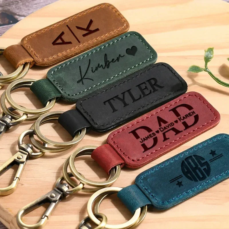 男性と女性のためのパーソナライズされた革のキーホルダー,ヴィ - Initial Ring Custom のレビューと価格